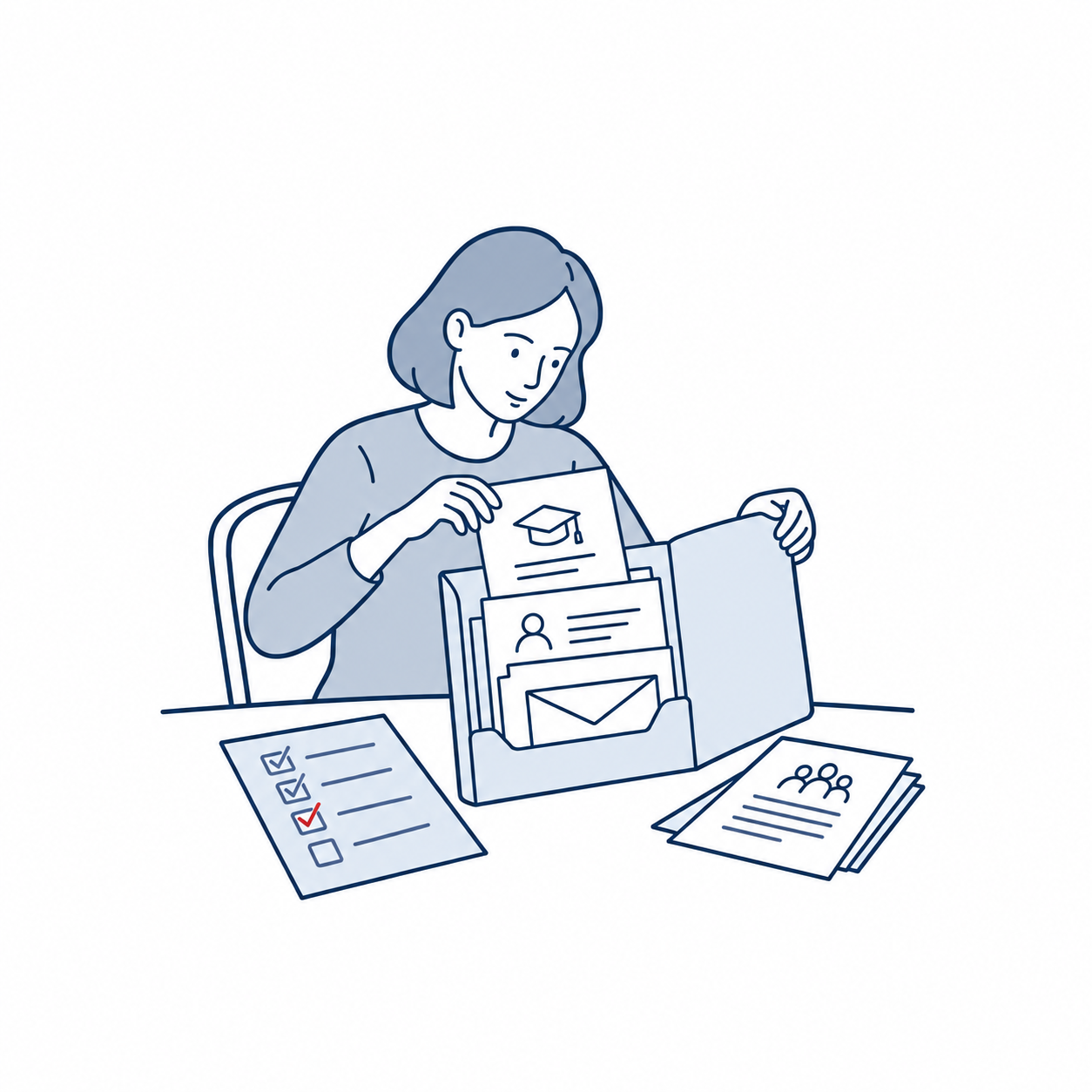 Applicant reviewing the major pieces of a medical school application