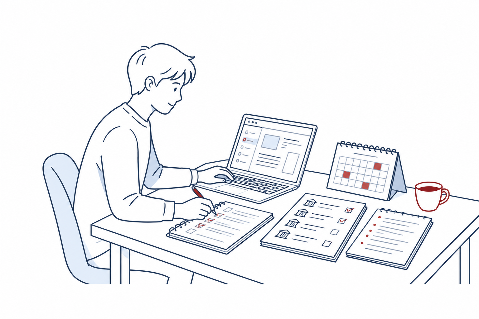 Courses | Pre-Med Community Applicant organizing medical school application materials and a timeline